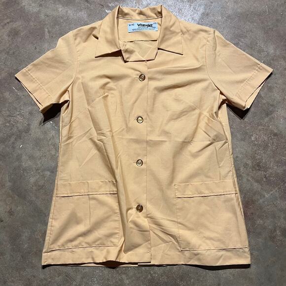 Vintage 80s Wrangler Yellow Nurse Work Button Up Shirt - Picture 1 of 3